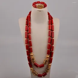 Necklace Earrings Set 32inches Long Red Coral Beads Jewellery For Groom African Nigerian Wedding Men