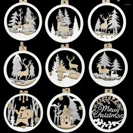 Christmas Decorations 3PCS Wooden Pendants Hollow 3D Deer Santa Claus Hanging Ornaments For Xmas Home Party Tree Noel Gifts