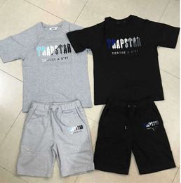 Men's TShirts Trapstar High Street Blue White Towel Embroidery And Women's Short Sleeve Shorts Set end design 6773ess