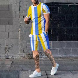 Men's T Shirts Striped Print Casual Fashion T-shirt Suit Summer Two-Piece Short Sleeved Top And Shorts For Male Hawaiian Beach Pants