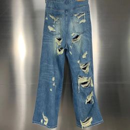 Men's Famous Broken Holes Design Double Layer Original Jeans High Quality Loose Luxury High End Cotton High End Brand Jeans 240106