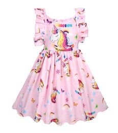 Girls Pink Unicorn Dress 2018 Kids Backless Dresses For Girl Toddler Summer Clothes Children Unicorn Dress5737986