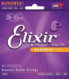 5 sets lot Elixir 11002 Acoustic Guitar Strings 8020 Bronze With NANOWEB Ultra Thin Coating EXTRA LIGHT Guitar Accessories1671638