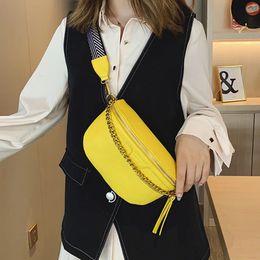 Fashion Women Waist Bag PU Leather Chain Belt Bags Fanny Pack Brand Designer Banana Pack Crossbody Bag Belly Band Waist Packs 240106