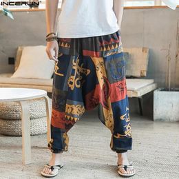 Pants 2020 Ethnic Retro Men Harem Pants Wide Leg Linen Harem Pants Men Elastic Waist Loose HipHop Crotch Pants Man Joggers Trousers