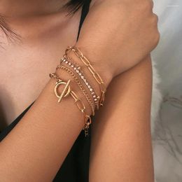 Link Bracelets Minimalist Geometric OT Clasp Jewellery For Women - Creative Mix And Match Multi-layer Bracelet With Rhinestone Beaded Design