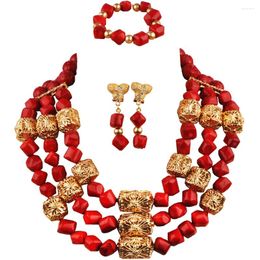 Necklace Earrings Set Red African Wedding Coral Beads Jewellery Nigerian Traditonal Bridal Party