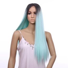 Wigs Hair wigs Lace Front Wigs ombre chocolate Black& Mint Green 20inch Straight long hair for women