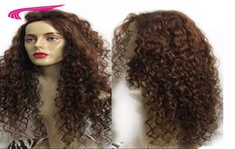 High Quality Brown Long Kinky Curly Wigs with Baby Hair Heat Resistant Glueless Synthetic Lace Front Wigs for Black Women2585443