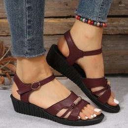 Sandals Women's Shoes 2024 Buckle Strap Low Platform Wedge Ladies Solid Plus Size Casual Women