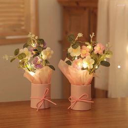 Decorative Flowers 5 Puff Knitted Flower Bucket Bouquets Wool Home Decoration Wedding Souvenirs Birthday And Valentine's Day Gifts