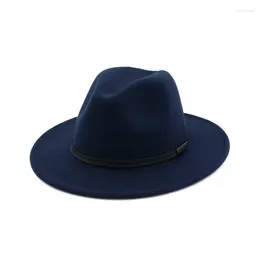 Berets H7569 Autumn Winter Woollen Felt Fedoras Hat Ladies Fashion Flat Brim Simple Jazz Cap Female Travel Shopping Casual Caps