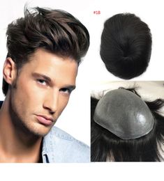 Full Pu Toupee For Men 5 Colour Super Thin Skin PU V Loop Human Hair Mens Toupee Replacement Systems Hairpiece Mens Wig2562791