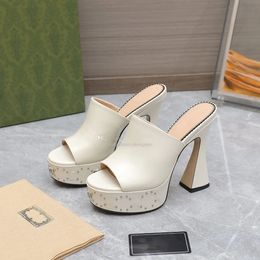 2024 Mules Slippers Slides Sandals heeled Platform Pumps chunky block heels women's luxury designers Leather outsole Evening Party shoes factory footwear