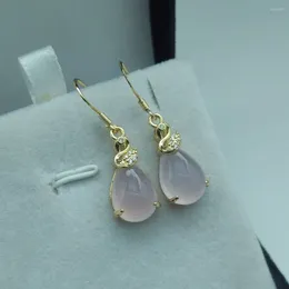 Dangle Earrings Pink Natural Chalcedony Stone Sweet Lady Women's Agate Water Drop Charm Jade Jewellery