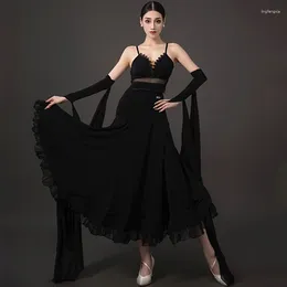 Stage Wear 2024 Ballroom Dance Competition Dress Women Black Lace Fringe Long Party Prom Costume Modern Waltz Performance L12204