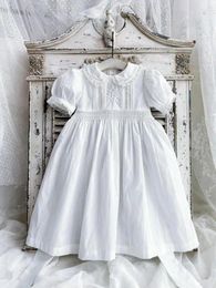 Girl Dresses 2024 Kids Spanish Dress Girls Hand Made Smocking White Baby Smocked Embrodiery Clothes Children Birthday Baptism Frock