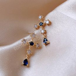New Earings Fashion Jewelry Cross Blue Crystal Earrings Brincos Earrings For Women Oorbellen Statement Earrings Luxury Earrings
