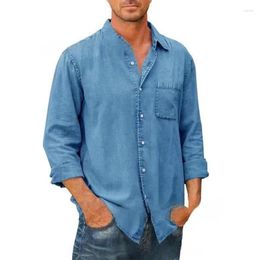 Men's Casual Shirts Denim Long Sleeve Tops Spring Summer Clothing Solid Pocket Single Breasted Shirt Fashion Tee