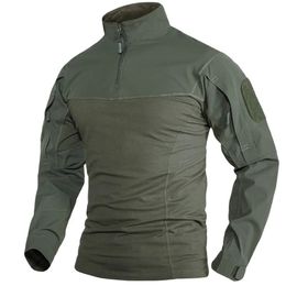 KEFITEVD Hunting long sleeve T-shirts Security Combat Tactical Shirts Mens workout Training Tee Shirt Zipper Pockets Tops 240106