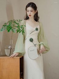 Work Dresses 2024 Summer Dress Set Gentle Retro Literature Chinese Style Elegant Waist Suspended Women's Clothing