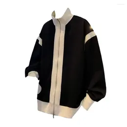 Men's Jackets Men Color-block Jacket Streetwear Colorblock Stand Collar Winter Coat With Striped Texture Zipper For Fall