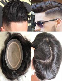 Men Hair System Wig Men Hairpieces Silky Straight Full Silk Base Toupee Black Color 1b Brazilian Virgin Human Hair Replacement fo5101093