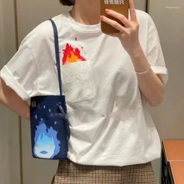 Women's T Shirts Luojiahalde Mobile Castle Co Cartoon Anime Embroidery Pocket Short Sleeve T-shirt 2024