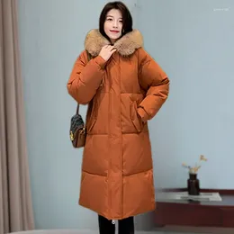 Women's Trench Coats 2024 Beautiful Fashion Long-style Down Jacket Big Hair Collar Korean Version Of Loose Cotton Thick Coat Trend