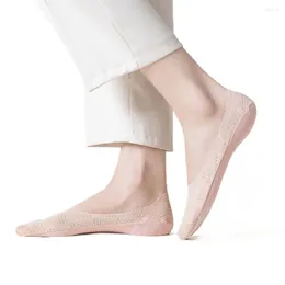 Women Socks Non-Slip For High Heels Shallow Mouth Cotton Bottom Girls Mesh Boat Female Hosiery Ice Silk Sock Slippers