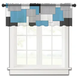 Curtain Blue Black Grey Patchwork Abstract Art Mediaeval Style Short Tulle Window Curtains Sheer Voile Kitchen Decor Small Drapes