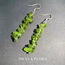 Dangle Earrings Natural Peridot 925 Sterling Silver For Women Olivine Big Stone Chip Beads Jewelry Gift Handmade Fine Fashion
