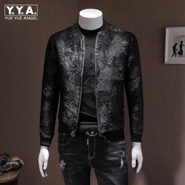 Fashion Mens Autumn Floral Embroidery Bomber Jacket Slim Fit Stand Collar Casual Outwear Coat Plus Size 5XL Streetwear Jackets 240106