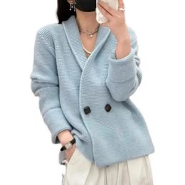 selling womens Vneck cardigan 100% pure wool sweater Autumn and winter fashion knitted long sleeved jacket Womens 240106