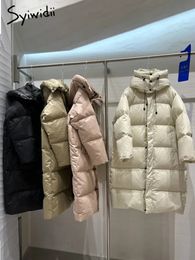 Syiwidii Stand Collar 90 Duck Down Jacket for Women Fall Winter Drawstring Coats with A Hood Fashion Casual Puff 240106