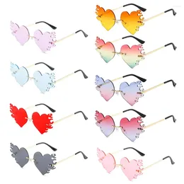 Sunglasses Heart Shape Flame Women Wave Rimless Narrow Trendy Uv 400 Streetwear Vintage Eyeglasses Outdoor Sun-proof Glasses