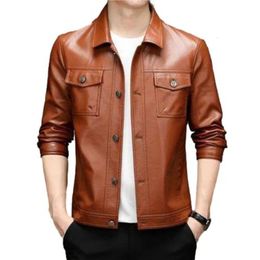 Idopy Men's Real Leather Jacket Business Classic Slim Fit Pockets Office Business Outerwear Jacket and Coat For Male 240106