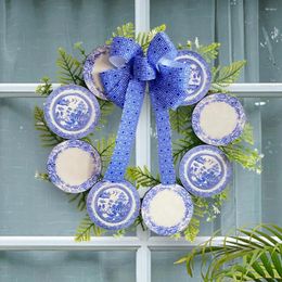 Decorative Flowers Holiday Decoration Wreath Rattan Chinese Style Pottery Bow Decor Fake Leaf Door Exquisite Round Wall