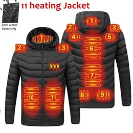 USB Heating Jackets Men Winter Warm Heated Parkas 11 Zones Electric Waterproof Jacket Coat Plus Size 5XL 240106