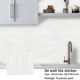 3D DIY Wall Sticker Ceramic Peel And Stick Wall Tile Farmhouse Kitchen Tile Backsplash Thicker Design Wallpaper 10 Sheets 240106