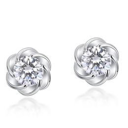 Trendy Lab 5mm Moissanite Ros Flower Stud Earring 925 Sterling Silver Party Wedding Earrings for Women Bridal Jewellery Gift