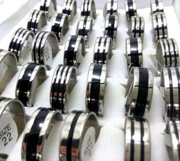 Whole lot 100pcs Top Mix Black Enamel 316L Stainless Steel Band Rings 8mm Men Women Wedding Finger Ring Jewellery Brand New9500102