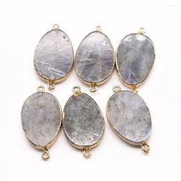 Pendant Necklaces 2pcs/lot Natural Stone Oval Labradorite Flat Necklace Mineral Healing Gold Plated Edge Charm DiY Jewellery Wholesale