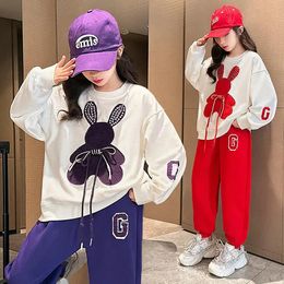 Junior Girls Sweatshirt and Trousers Sets Children Cartoon Tops Sweater Pants 2Pcs Outfits Student Loungewear Clothes for 416Y 240106