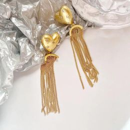 Dangle Earrings Fashion Golden Plated Heart Gem Women Earring Trendy Statement Tassel Drop Ear Jewellery Accessories