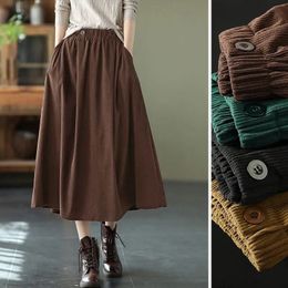 Retro Corduroy Skirts Long for Women Autumn Winter Fashion Korean Streetwear Harajuku Midi Japanese Style Skirt Elegant Woman 240106