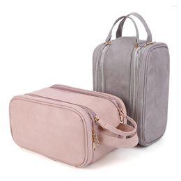 Cosmetic Bags PU Leather Big Makeup Bag Large Capacity 3 Layers Storage Waterproof Double Zipper Brush Holder For Women And Girls