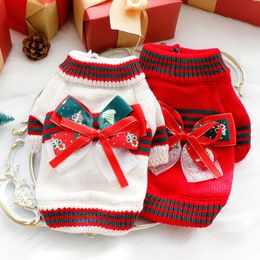 Dog Christmas Sweater Clothes Autumn and Winter Cat Princess Knitted Sweater Christmas Happy Small Dog Teddy Pet Bow Tie Bottom 240106