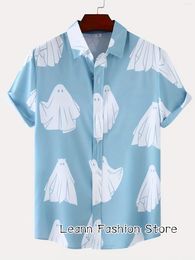 Men's Casual Shirts Summer Men Fashion Beach Shirt Cute Ghost Printing Leisure Hawaiian Vacation Short Sleeve Cartoon Clothing