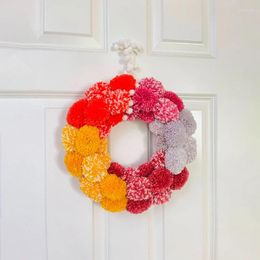 Decorative Flowers Handmade Pom Ball Wreath Colourful Fall Door Hanging Ornaments For Front Walls And Windows